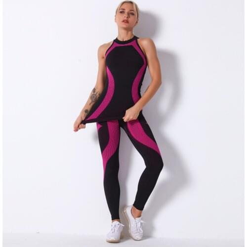 Seamless Striped Sports Yoga Vest Set Wear Two-Piece Clothing Outdoor Sports Yoga Pants Suit High Waist Fitness Leggings Female