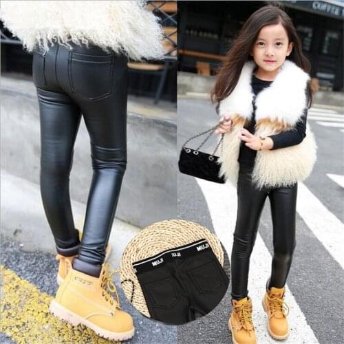 Winter Girls Pants High Waist Velvet Girls Leggings Warm Leather Trousers Children Kids Pants For Girls Age 3-11T