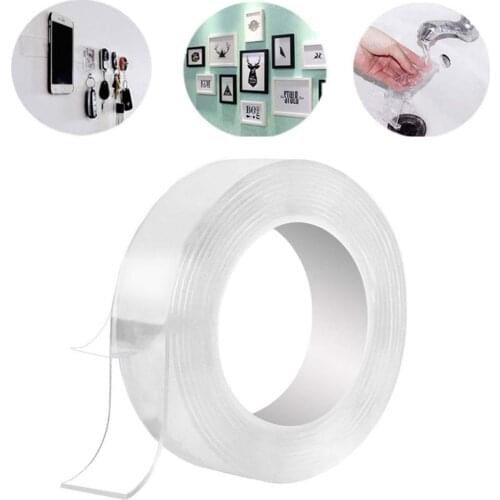 1/2/3/5m Transparent Double Sided Tape Self-Adhesive Tape No Trace Reusable Tape Glue Sticker for Car Kitchen Bathroom