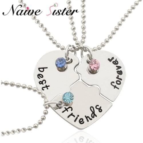 3 Pcs/set "best friends forever" Rhinestone Broken Heart Shape Bff Necklace Friendship Gifts Jewelry Alloy Pendants & Necklaces