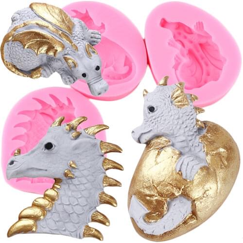 3Pcs Dinosaur Egg Easter Silicone Mold Dragon Candy Clay Chocolate Gumpaste Molds Cupcake Topper Fondant Cake Decorating Tools