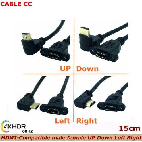 New 15cm 4K * 2K 60Hz HDMI with screw, male to female 90 degree 2.0V HDMI extension cable, for HD TV LCD laptop PS3 projector
