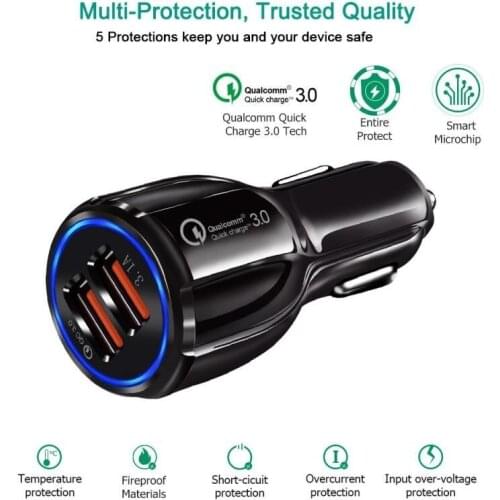 30W USB Car Charger Quick Charge QC3.0 Type C PD Fast Car Charging Charger Lighter LED Voltmeter For All Types Of Mobile Phone