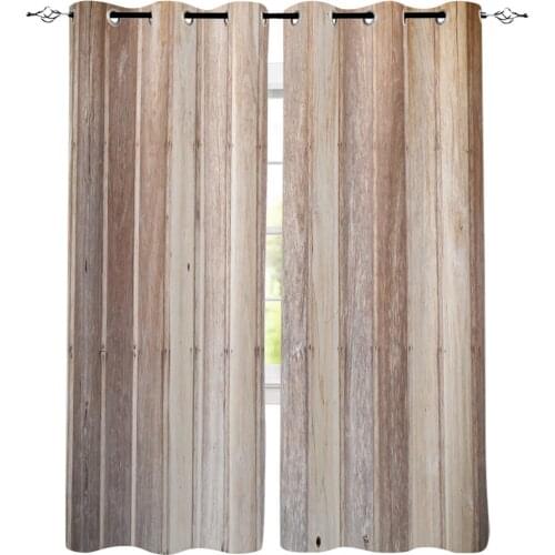 Plank Shabby Retro Wood Brown Window Curtains LivingRoom Kitchen Curtains Left and Right Biparting Open