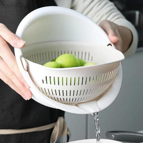 Double Drain Basket Bowl Rice Washing Kitchen Sink Strainer Noodles Vegetables Fruit Kitchen Gadget Colander Organizer Supplies