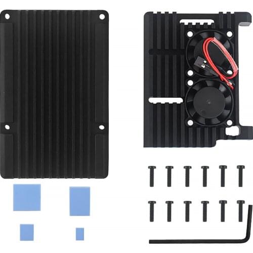 Dual Fans Aluminum Alloy Case Housing with Heat Sink for Raspberry Pi 4B