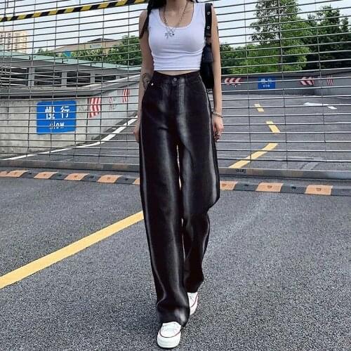High Waist Women Loose Comfortable Jeans Straight Vintage Pants Autumn Colorblock Baggy Jeans Slim Fashion Streetwear Trousers