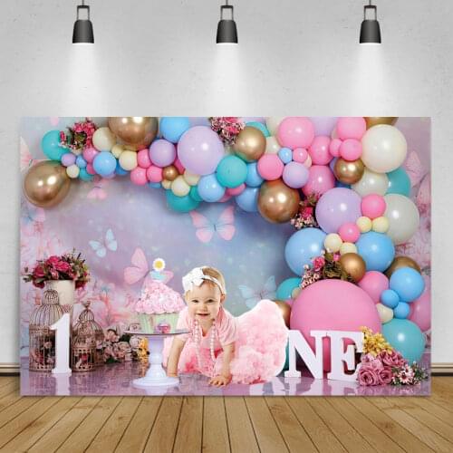 1st Birthday Background For Photography Balloons Ice Cream Cart Family Shoot Photo Zone Photographic Backdrop For Photo Studio