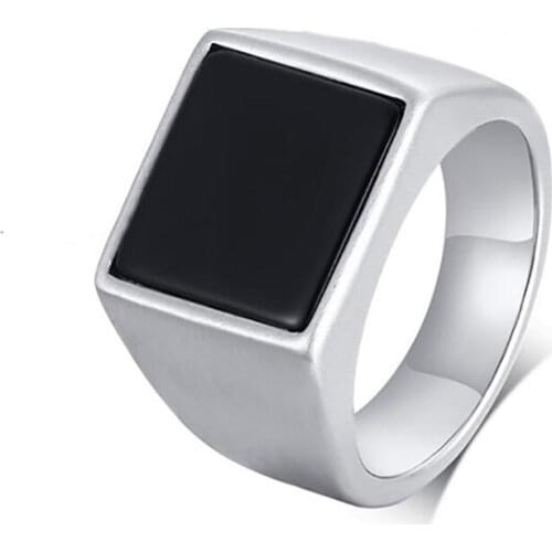 Stainless Steel Men Punk Rock Geometry Black Acrylic Finger Ring Jewelry Gift For Him Size 7-12