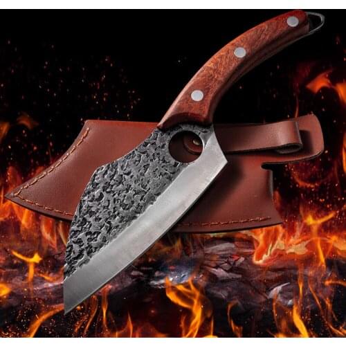 Forged Knife Camping Cleaver Kitchen Slicing Knife Portable Handmade Butcher Cutting Knife Multi-Purpose Finger Protection