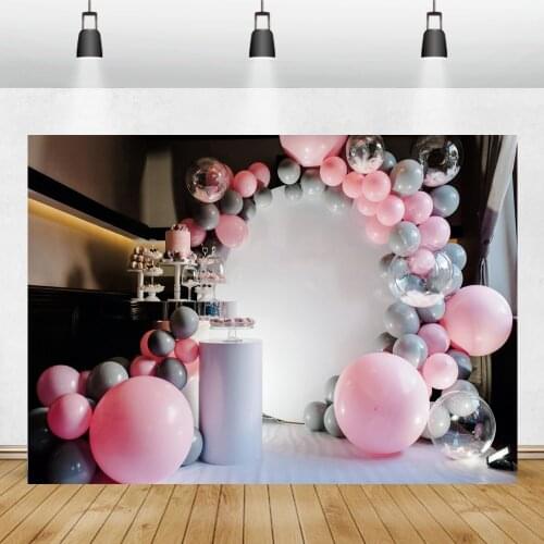 Laeacco Pink Balloons Baby Birthday Party Backdrop For Photography Interior Family Baby Portrait Photo Background Photo Studio
