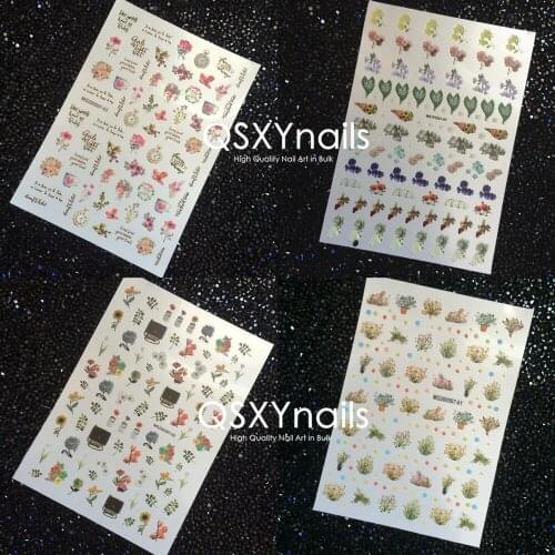 MG series 50pcs High Quality Nail Art Adhesive Sticker Decals Gardening Colorful Flower Clock Design for Nail Art Decoration