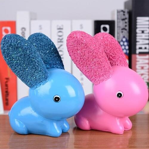 Lovely Red Blue Rose Rabbit Tabletop Decoration Piggy Bank Cony Creative Saving Pot Friend Lovers Gifts Money Box Animal Display