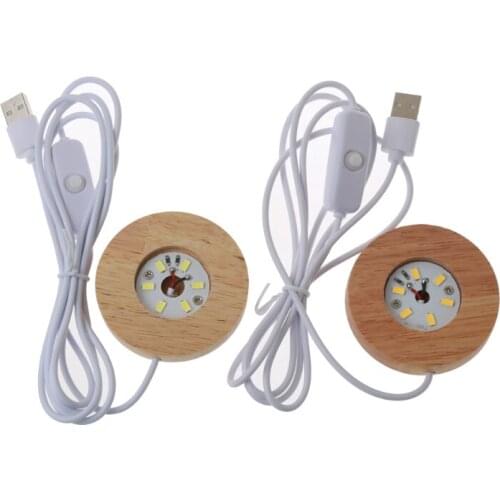 Mini Thin LED Wood Display Base Resin Art Display Round Wooden Night Base Crafts F3MF