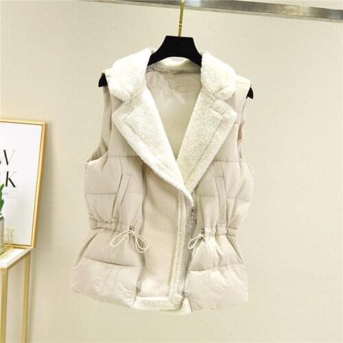 MUMUZI Winter Faux Fur Vest for Women Turn Down Collar Sleeveless Sheepskin Fur Waistcoat Hairy Coat Female Outerwear Waistcoat