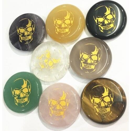 Natural crystal chakra symbol pendant 7 chakras stone carving aura crystal healing divination stone jewelry round oval