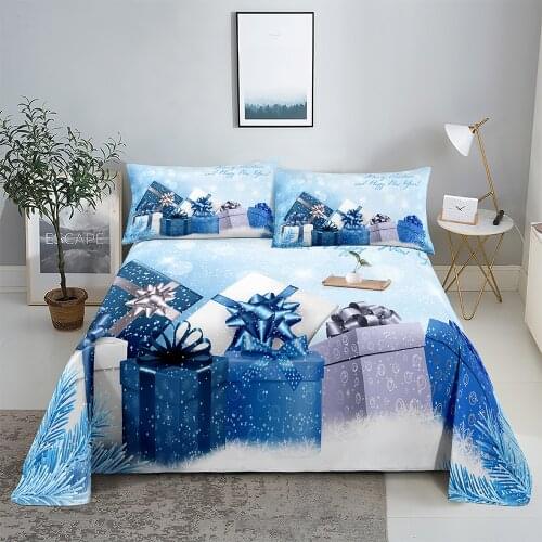 Blue Gift 0.9/1.2/1.5/1.8/2.0m Digital Printing Polyester Bed Flat Sheet With Pillowcase Print Bedding Set