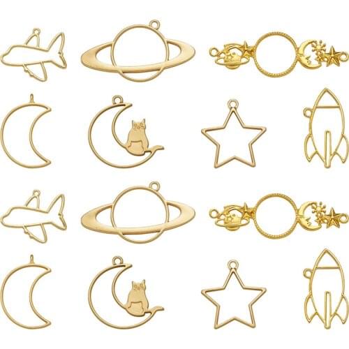 Moon Star Flower Planet Plane Hollow Pressed Resin Blanks Frame Bezel Charms Pendants Setting Jewelry Making DIY Tool