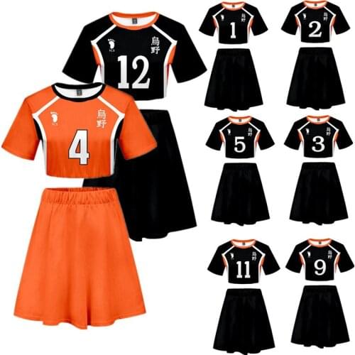 Haikyuu Hot Anime Loose T-shirt Womens Printed Skirts Personality Short Sleeve 2021 New Cosplay Exposed Navel Suit Sportswear