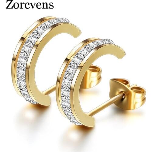 Modyle Luxury Womens Nice Crystal Zircon Inlaid Stainless steel Ear Hoop Earrings For Women