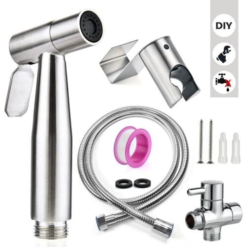 Handheld Toilet Bidet Faucet Sprayer Stainless Steel Bathroom Hand Bidet Spraye Set Toilet Self Cleaning Shower Head No Punch