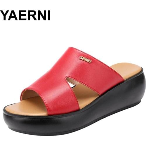 YAERNI Mid Heel Wedges Heel Summer Sandals For Women Beach Shoes Size 32 To 43 White Red Sandals Wedge Shoes