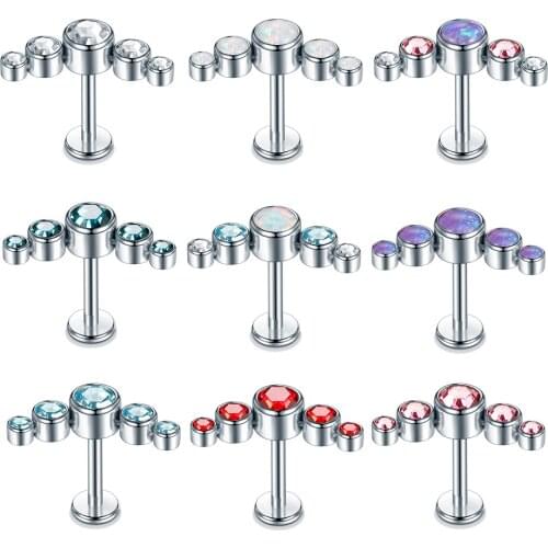 16G 1Pc Stainless Steel Tragus Piercing Crystal Opal Screw Studs Conch Rook Cartilage Helix Piercing Earrings Body Jewelry