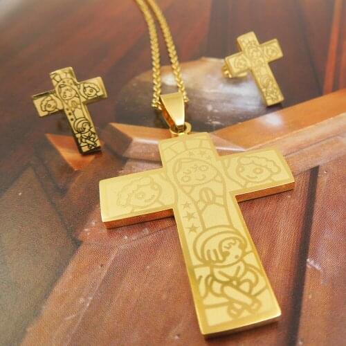 316L Stainless Steel boy girl cross pendant earring Jewelry Wedding Party,cross mothers love gift Necklace set EV-G214