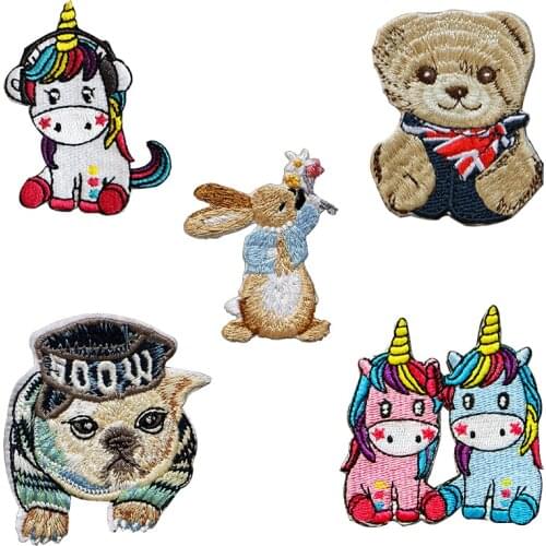 Cute Cartoon Unicorn Bear Rabbit Animal Ironing Patch Clothing DIY Heat Transfer Animal Sticker Decal Childrens Clothing
