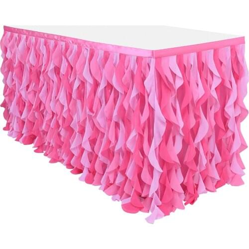 Tulle Fabric Table Skirt Ruffle Tableclothes For Wedding Party Decor - Rose Red, 3 Yards