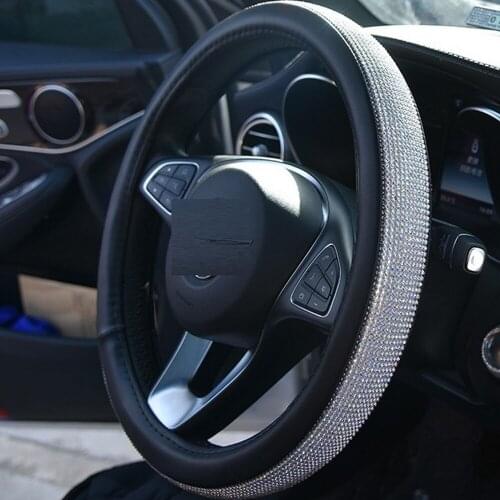 All seasons Rhinestones Crystal Car Steering Wheel Cover PU Leather Steering-wheel covers Auto Accessories Case Car Styling