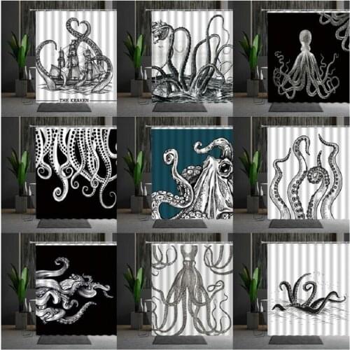 Funny Shower Curtain Octopus Marine Organism Tentacle Black And White Style Tone Bathroom Curtains Octopu Multiple Size