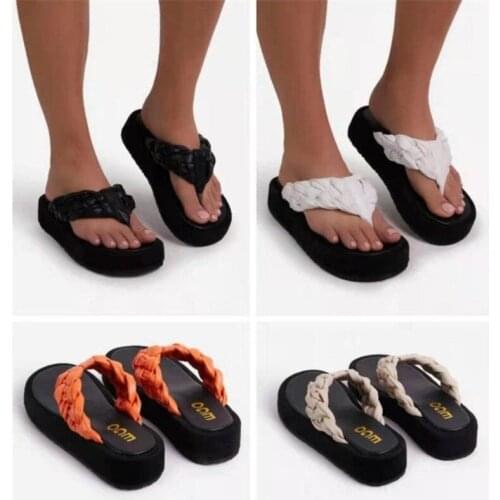 Muffins Shoes Black Platform Sandals Round Toe Comfortable Shoes For Women 2021 New Ladies Summer Weave Thick Bottom Slippers