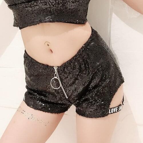 Ladies sexy sequins high waist shorts letter bandage DS show shorts pole dance bar DJ nightclub party shiny womens clothing