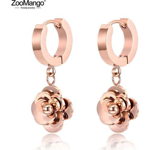 ZooMango Delicate Cute FLOWER Stainless Steel Hoop Earring For Women Girl Birthday Gift Trendy Female Party Ear Jewelry ZE18474