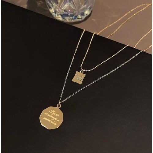 Korea 2 Layer Good Luck Letter Necklace For Woman Multi-layer Titanium Steel Pendant Necklaces Luxury Jewelry Female Top Quality