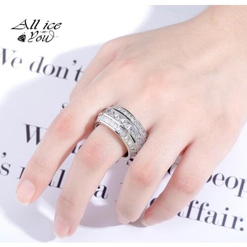 ALLICEONYOU Iced Out Luxury Cubic Zirconia Ring Large Round Hip Hop Fashion Jewelry wedding band eternity Ring For Women Gift