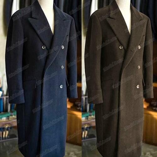 Winter Double Breasted Overcoat Long Sleeves Navy/Brown Mens Blazers Custom Made Wool Thick Jacket Only Groom Wear Tuxedos Coat
