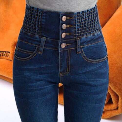 Winter Womens Jeans High Waist Black Jeans Wram Fleece Woman Plus Size Denim Pants Female Jeans Large 38 40