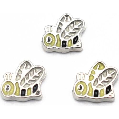 Newest 10pcs/lot silvery cute bee floating charms Alloy charms living glass memory lockets DIY jewelry