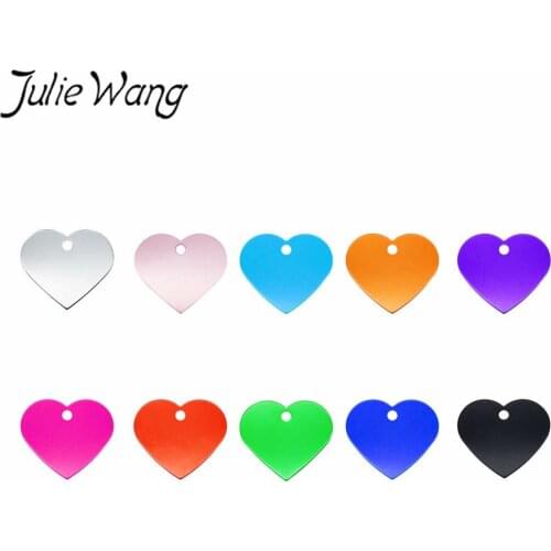 Julie Wang 10PCS Pet Id Dog Tag Charms Heart Shape Aluminum Name Blank Pendant Making Accessory For Logo Engraving