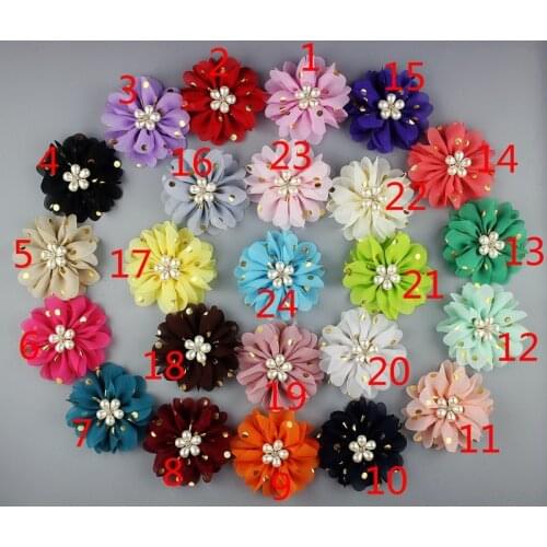 100 pcs/lot , Ballerina Chiffon Flower, 3.15" inch GOLD Foil Polka Dots Chiffon Ruffled Tutu Fabric Flower