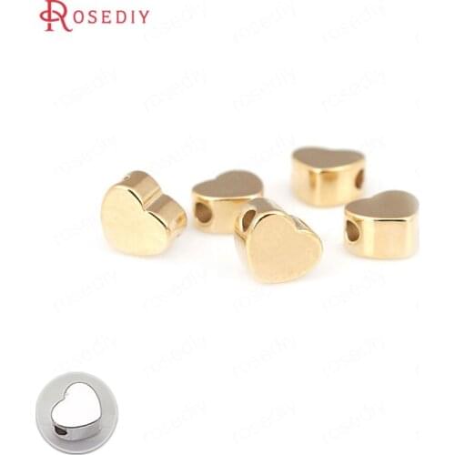F798)20 pieces 5mm 6mm 24K Gold Color Plated Brass Heart Shape Spacer Bracelet Beads High Quality Diy Jewelry Accessories