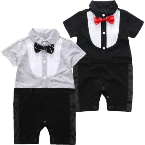2018 New Arrival Infant Baby Boys Toddler Gentleman Formal Suit Short Sleeves Romper Bow Tie Short Sleeves Romper