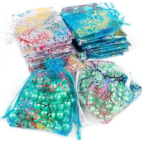 50pcs/lot 7x9cm 9x12cm 10x15cm Organza Bags Jewelry Packaging Bags Wedding Party Gift Bags Drawstring Jewelry Pouches