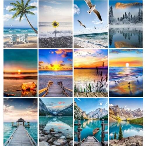 Seaside landscape DIY 5D Diamond Painting Full Square/Round Diamond Embroidery Mosaic Cross Stitch Home Decoration