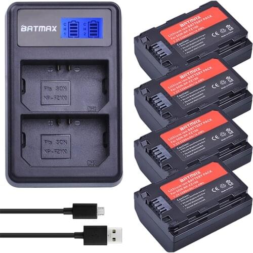 Batmax 4pcs 2280mAh NP-FZ100 Battery+LCD Dual USB Charger for Sony NP FZ100,NPFZ100 ,Alpha9,Sony A9,Sony Alpha9R,Sony A9R Camera