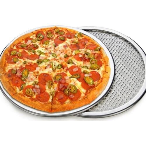 Non-stick Pizza Baking Pan Round Carbon Steel Mesh Tray Metal Plate Round Deep Dish Pizza Pan Tray Mold For Aluminum