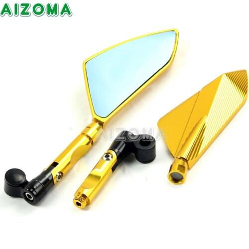 Gold Motorcycle Blue Glass Side Rearview Mirrors Universal 8mm 6mm Adjustable Rear View Mirror For Honda Suzuki Yamaha Ducati