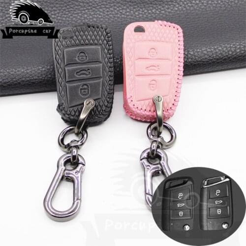 New Genuine Leather Key Case Cover For VW Polo Golf 7 Tiguan For Skoda Octavia Kodiaq Ateca Karoq For SEAT Leon Ibiza 2015